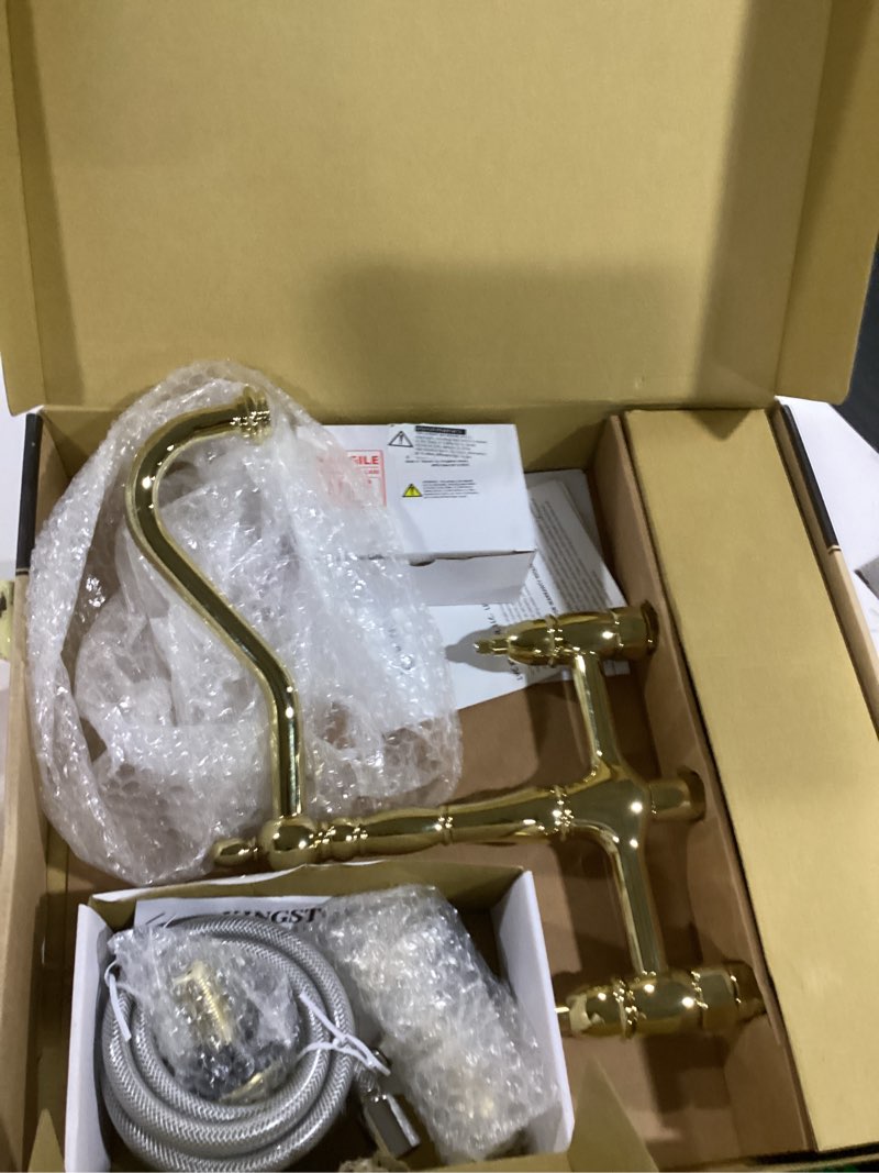 Condition photo showing New/Like New for Kingston Brass KS7792BEXBS Essex Bridge Kitchen Faucet, Polished Brass