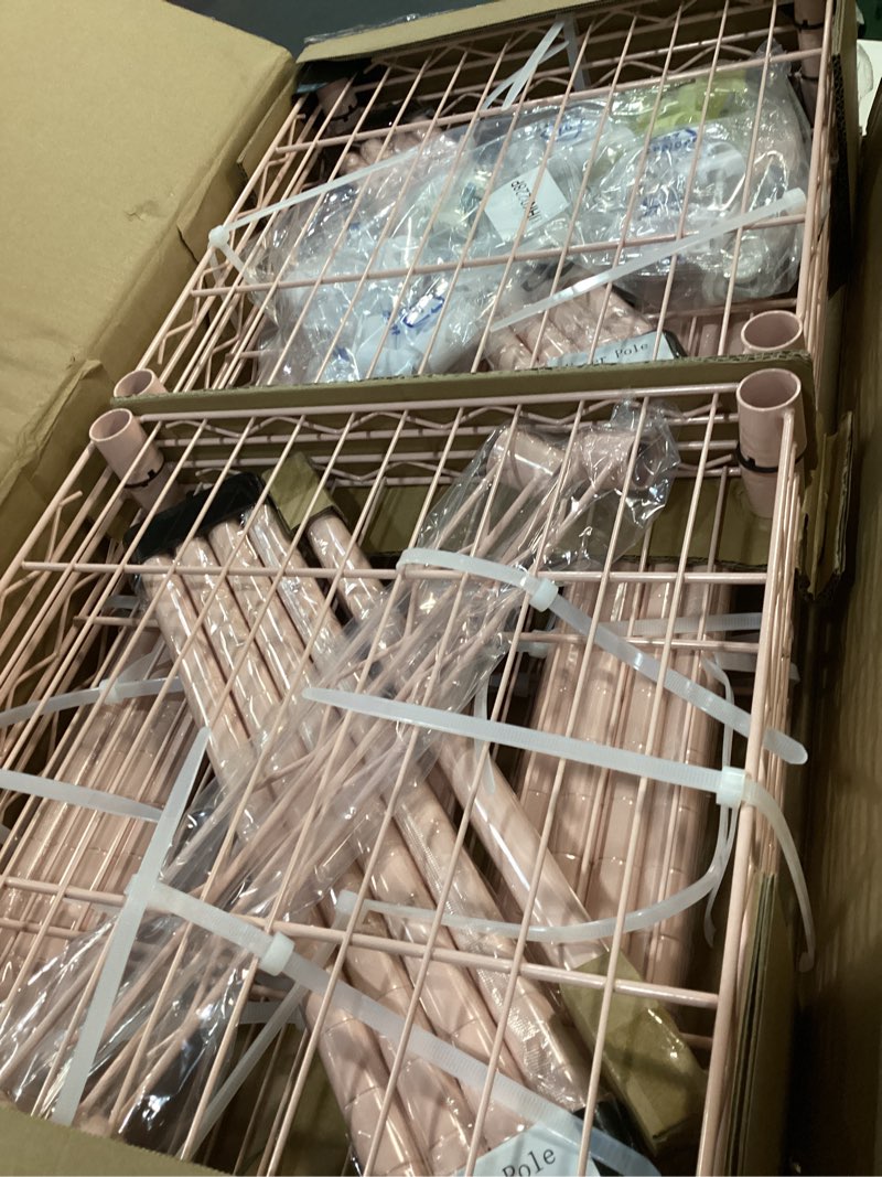 Condition photo showing New/Like New for E10L L-Shaped Clothes Rack for Corner?With Expandable Hanger Rod?Heavy Duty Freestanding Clothing Racks for Hanging Clothes?Portable Garment Rack 58-82"W x 30"D x 72"H?Max Load 900LBS, Pink