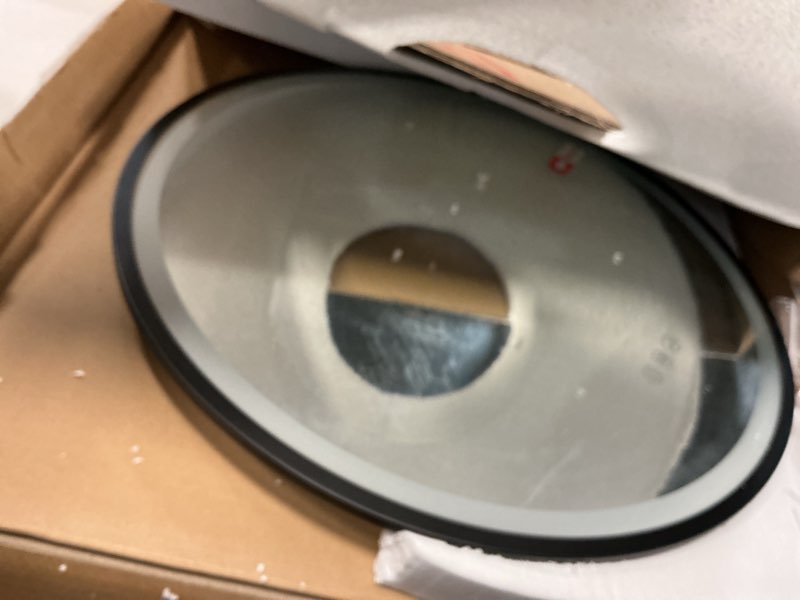 Condition photo showing Good Condition for s·bagno 24’’ round led bathroom mirror with lights, bathroom vanity wall mirror with buletooth, anti-fog, stepless dimmable, 3 colors, tempered glass lighted makeup mirror for bathroom round-black 23.6"l x 23.6"w