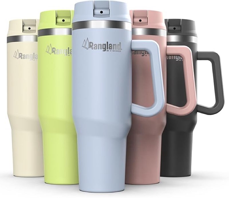 Rangland 40 oz Tumbler with Handle and Carrier Sleeve - Double Wall Insulated, Leakproof Straw Lid (LIME GREEN)