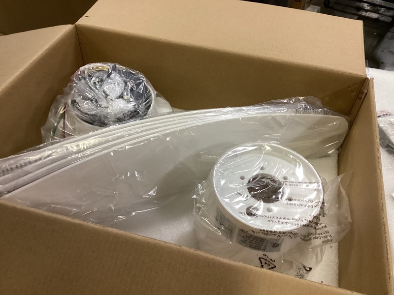 Condition photo showing New/Like New for 42" Ceiling Fans with Lights-Low Profile Ceiling Fan with Light and Remote/APP Control,Flush Mount,DC Reversible,LED Dimmable Modern Ceiling Fans for Bedroom,Indoor/Outdoor Patio Use(White) 42IN White