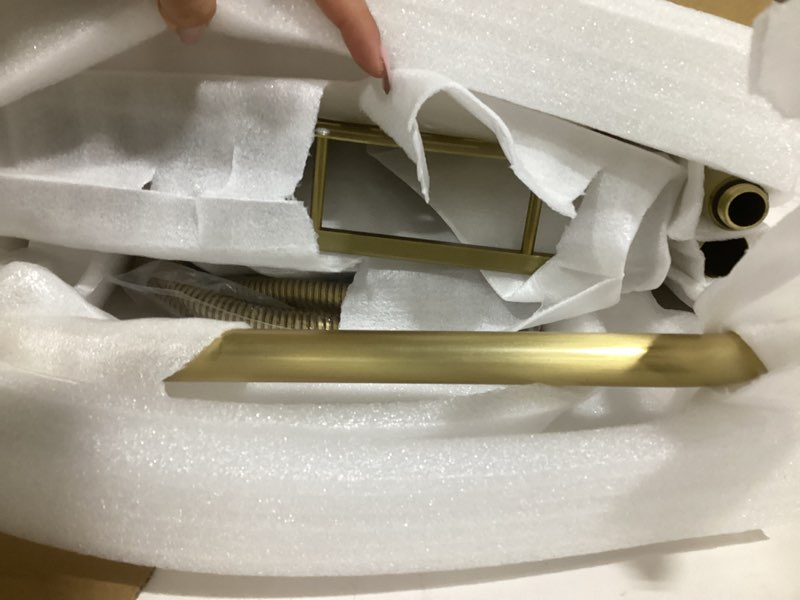 Condition photo showing As Is for Antique Brass Shower Fixture Bathroom Shower Faucet Set 8 Inch Rainfall Shower Head Handled Shower Waterfall Tub Spout Wall Mounted Outdoor Shower System with Shower Shelf With Shower Shelf Antique Brass-03