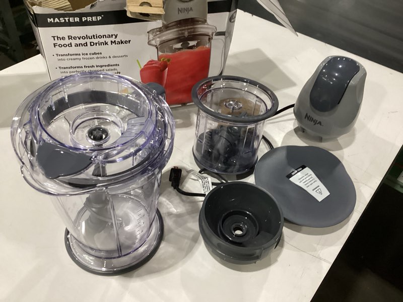 Condition photo showing Good Condition for not tested ninja qb900b master prep food processor blender with 48 oz pitcher & 16 oz chopping bowl, perfect for frozen blending & chopping, 400 watts, dishwasher safe, countertop, grey gray 48 ounces