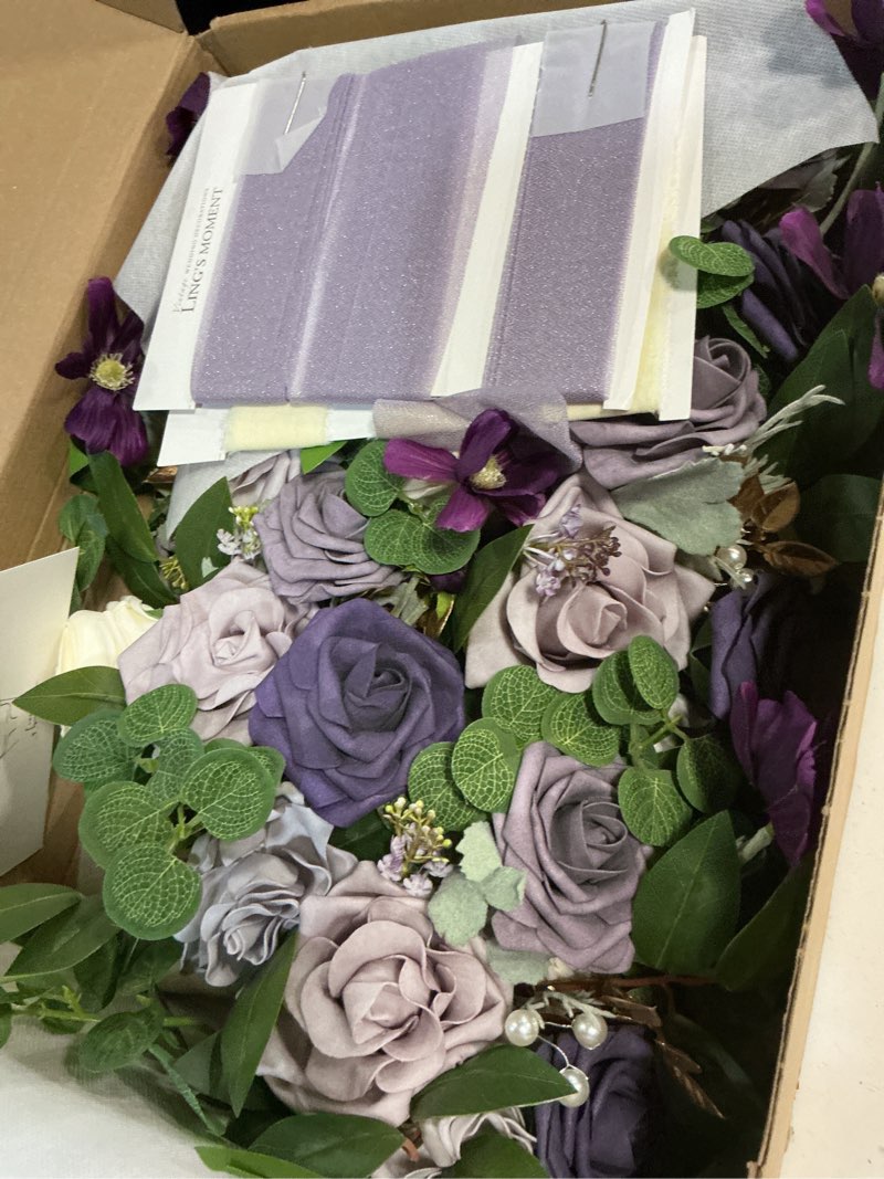 Condition photo showing New/Like New for ling's moment lilac bridesmaid bouquet set of 4, lilac & gold wedding bouquets for bridesmaids, 7 inch bridal bouquets for bridesmaids, wedding, ceremony, anniversary, etc.