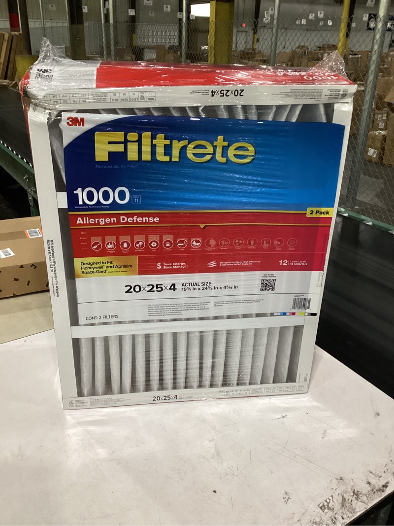 Condition photo showing As Is for filtrete 20x25x4, ac furnace air filter, mpr 1000 dp, micro allergen defense deep pleat, 2-pack (actual dimensions 19.88 x 24.63 x 4.31)
