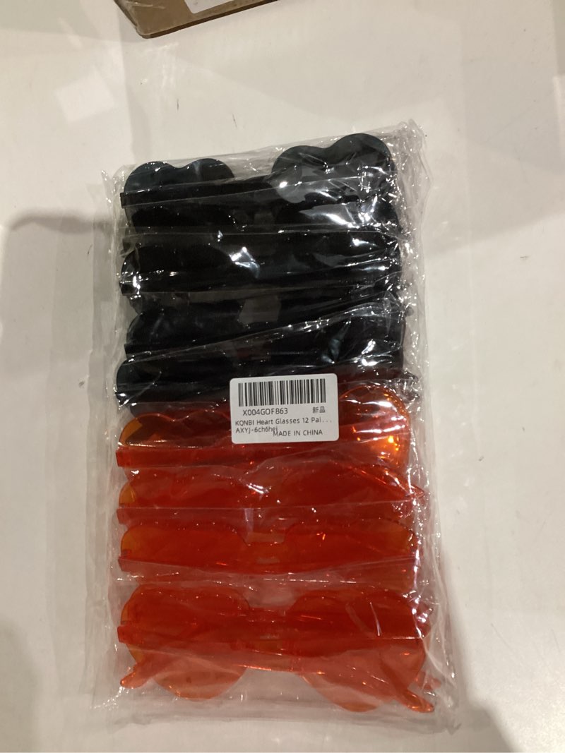 Condition photo showing New/Like New for Heart Shaped Sunglasses 12 Pairs Heart Glasses Rimless Sunglasses Bulk for Women Valentine's Day Party Favor Orange, Black