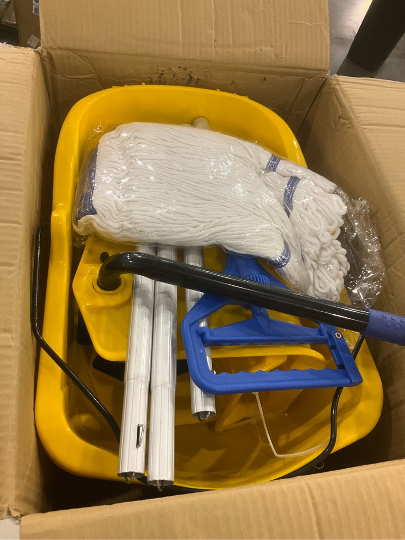 Condition photo showing New/Like New for Commercial Mop Bucket with Side Press Wringer on Wheels,Industrial Heavy Duty Mop ldeal for Household and Public Places Floor,35-Quart(Yellow)