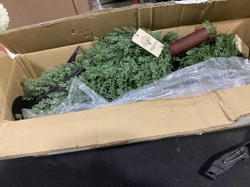 Condition photo showing Good Condition for (si ilar)artificial cedar topiary plants: 20 inch (2p) uv resistant faux pine stems shrubs plastic greenery for outdoor indoor home decor, garden, front porch, office, restaurant & holiday party