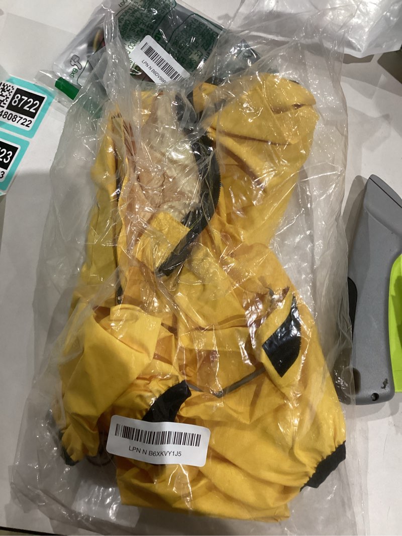 Condition photo showing As Is for dog raincoat, waterproof dog rain jacket with removable hood?adjustable 4 legs pet poncho with leash hole?reflective stripe hooded snowproof windproof clothes for small to 3x-large dogs, m m lightyellow