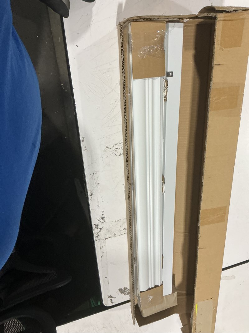 Condition photo showing Good Condition for 2" faux wood cordless blind, 26" x 72", bright white