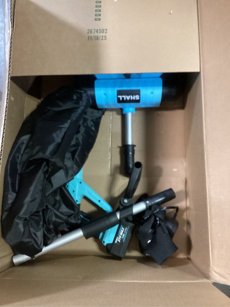 Condition photo showing As Is for SHALL 21V Brushless Cordless Snow Shovel, 12" Cordless Snow Blower, 4AH Battery Powered Electric Snow Removal with Deflector & Dust Cover, 26FT Throw Distance for Driveway,Steps, Patio, Sidewalk