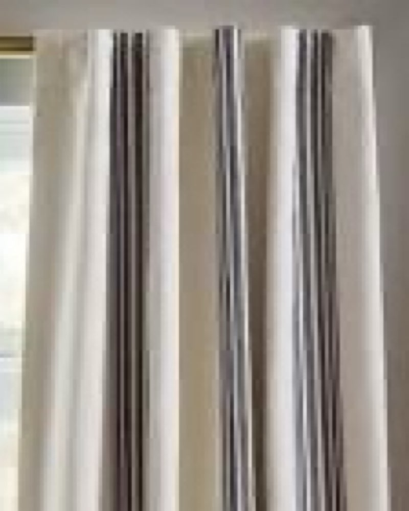 quince coastal stripe linen cotton true blackout curtain, 48x96, ivory/navy