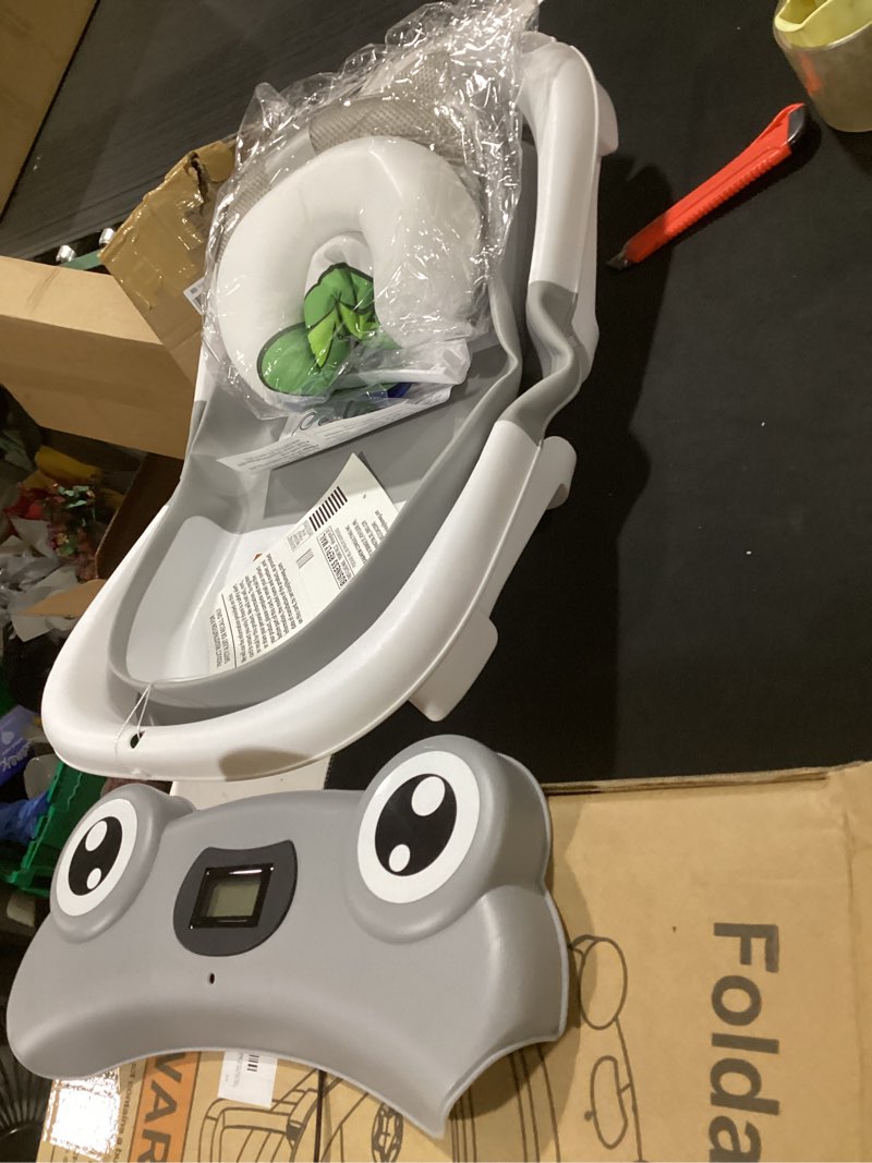 Condition photo showing Good Condition for bunwag baby bathtub, collapsible newborn bathtub for infant to toddler with soft cushion and thermometer,portable travel newborn tub with no-slip feet, baby shower gifts, 0-12 months baby bath, grey frog tub grey