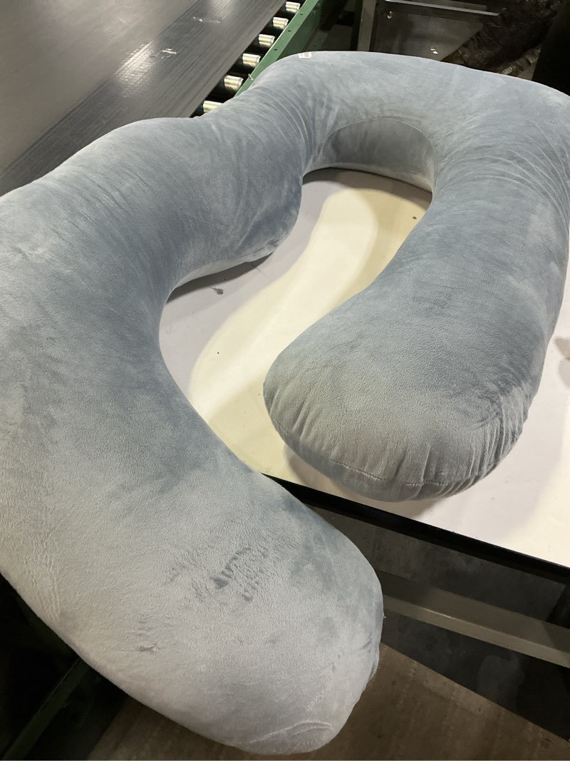 Condition photo showing As Is for MOON PARK Pregnancy Pillows for Sleeping - 57 Inch U Shaped Full Body Maternity Pillow with Removable Cover - Support for Back, Legs, Belly, Hips - Pregnancy Pillow for Women - Grey Grey Velvet Cover - 57 Inch