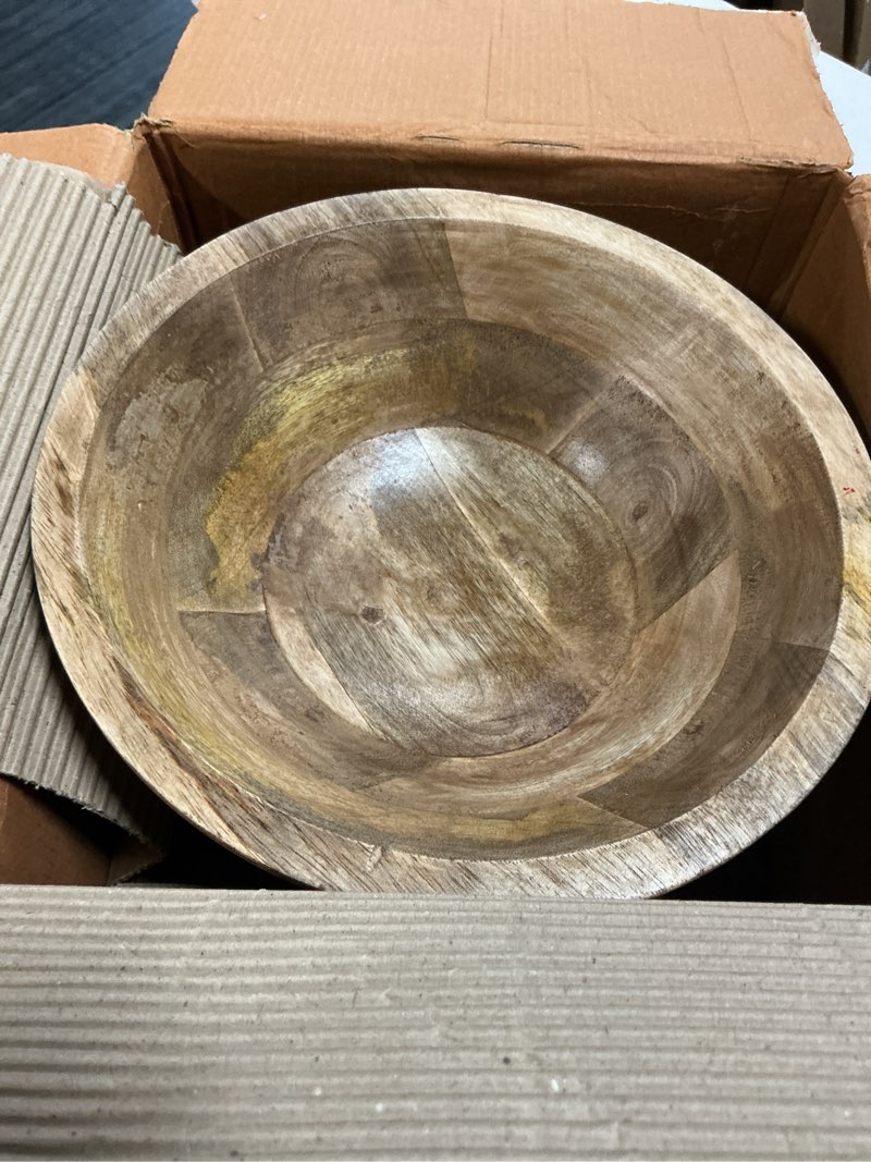 Condition photo showing Good Condition for creative co-op boho wood pedestal serving bowl, light brown finish 9.75" round light brown