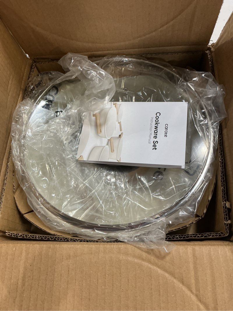 Condition photo showing New/Like New for carote non stick frying pan skillet,10" nonstick fry pan with glass lid, egg pan omelet pans, granite cookware pfoa free white granite, 10-inch 10" white white
