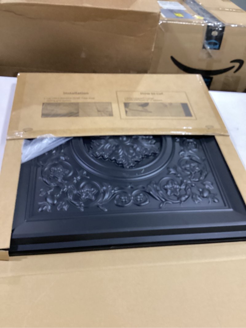 Condition photo showing Good Condition for wowstar 12-pack 24"x24" drop ceiling tiles, waterproof glue up vintage style 3d ceiling tiles, black black-12 pcs