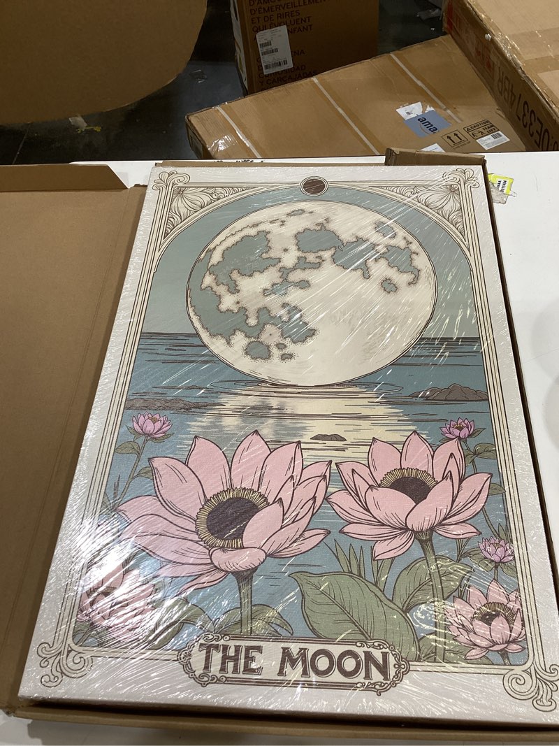 Condition photo showing As Is for sun and moon celestial wall art set of 2, vintage tarot astrology wall decor, sun flower and full moon lotus poster canvas painting prints picture for bedroom living room 16x24 inch framed canvas 16x24 inch light