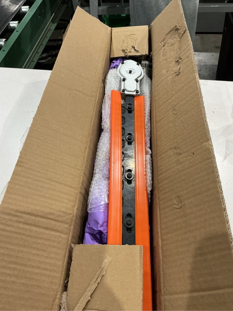 Condition photo showing As Is for hedge trimmer attachment, 16 inch universal design, 270° rotation capability dual-direction structure, compatible with husqvarna, troy-belt, remington gasoline trimmers, 3-year warranty