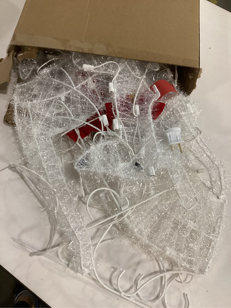 Condition photo showing Good Condition for WATERGLIDE Set of 3 Lighted Christmas 2D Reindeers Outdoor Decorations, 23 Inch Pre-Lit Light Up Xmas Rudolph & Santa Sleigh with Lights, Festive Holiday Front Door Garden Patio Yard Lawn Display