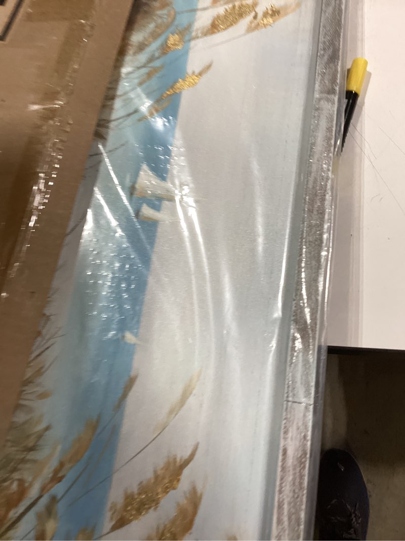 Condition photo showing New/Like New for Coastal Framed Wooden Wall Art: Beach Oil Painting Style Seaside Pictures Seascape Art Prints Sand Dunes & Sailboat Artwork for Bathroom 24"x12" Seascape Gold Foild Prints 24"L x 12"W