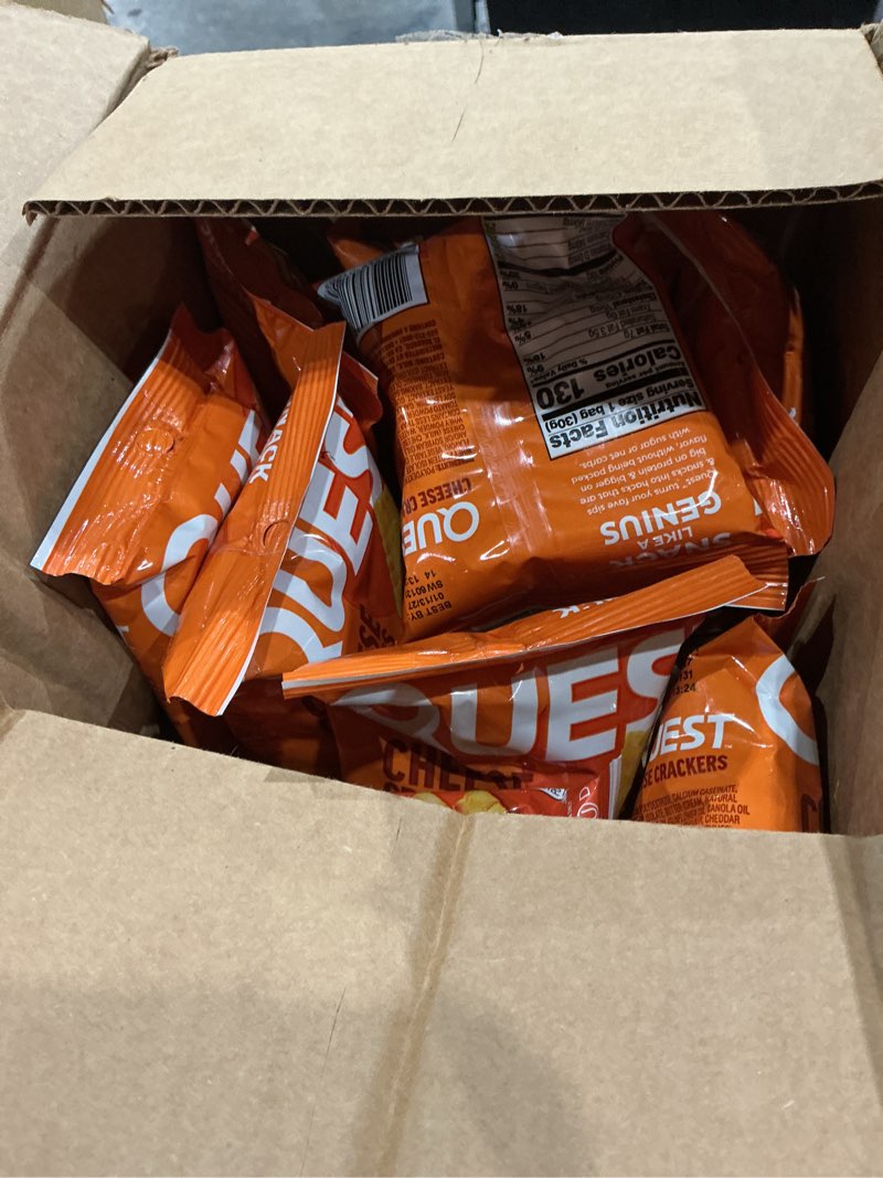Condition photo showing Good Condition for quest nutrition cheese crackers, cheddar blast, 10g protein, 5g net carbs, 1g sugar, made with real cheese, high protein snack, 12 packs (1.06 oz bags) cheddar blast 1.06 ounce (pack of 12)
