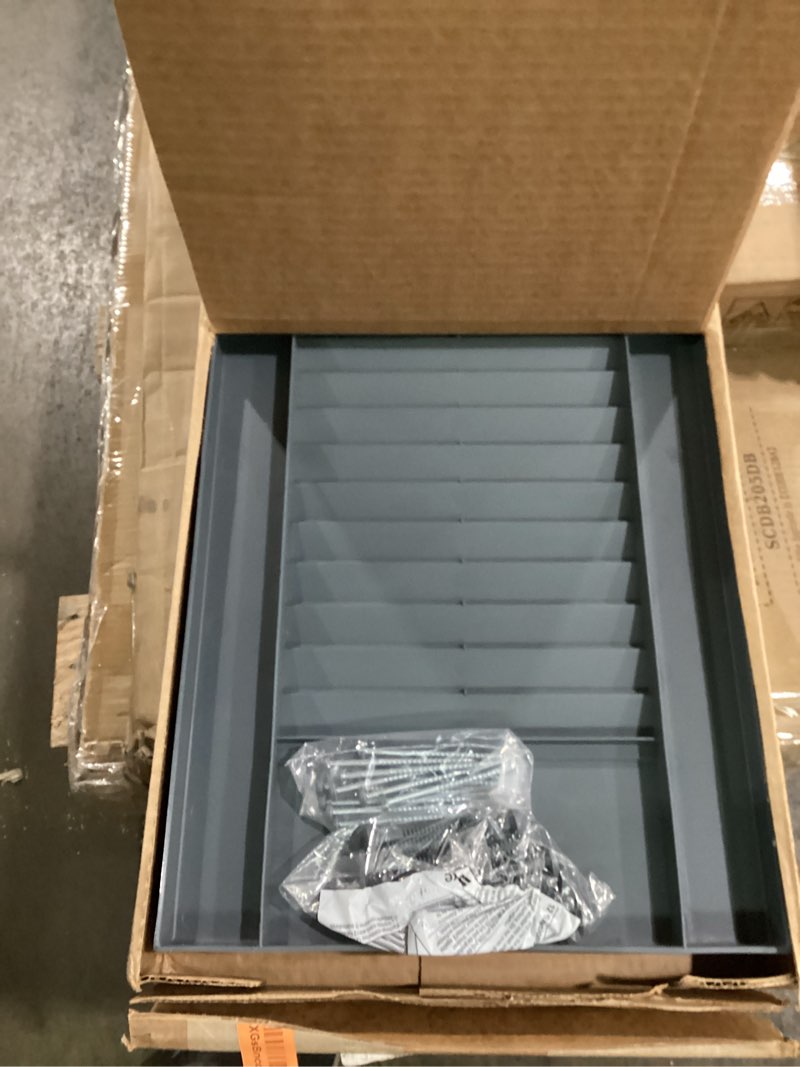Condition photo showing New/Like New for 12 in. W x 64 in. H Builders Edge, TailorMade Cathedral Top Center Mullion, Open Louver Shutters, Includes Matching Installation Spikes (Per Pair), 419 - Storm Cloud 12-in. W x 64-in. H 419 - Storm Cloud