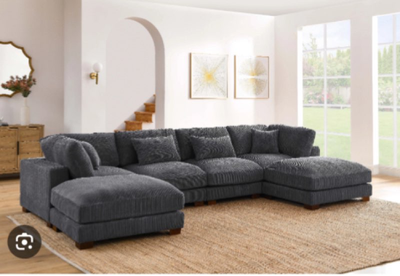 andreco 144\\\" wide reversible modular corner sectional with ottoman body fabric: grey corduroy (incomplete, 1 box only)