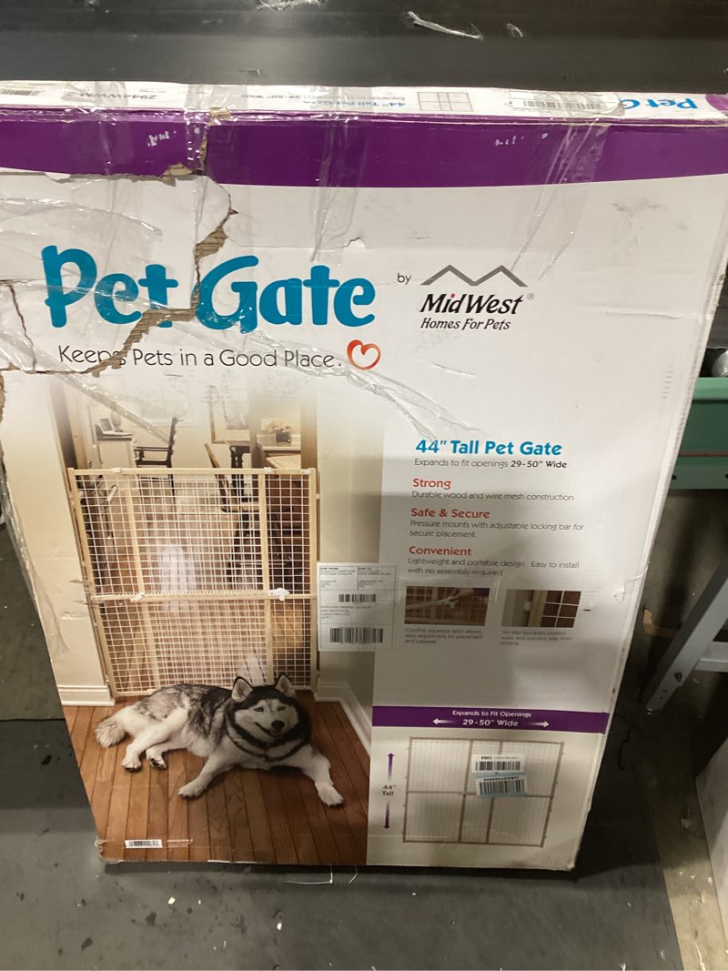 Condition photo showing Good Condition for MidWest Homes for Pets Wire Mesh Pet Safety Gate, Dog Gate Expands From 29 - 50 Inches Wide, 44 Inch