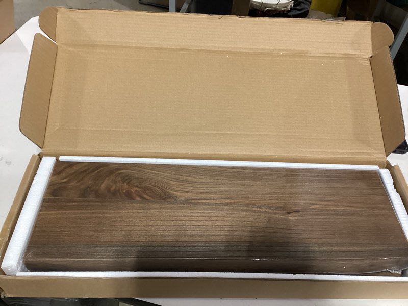 Condition photo showing New/Like New for live edge floating shelves set of 2, 24 inch solid elm wood wall shelves - invisible bracket mount for living room, bedroom, kitchen, bathroom | vintage rustic decor smoke vintage live edge, 24"l, 2packs