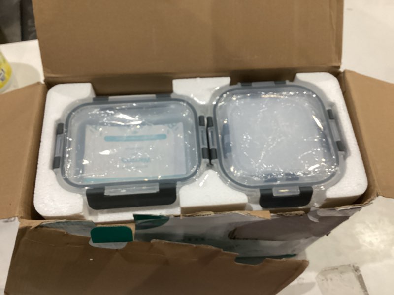 Condition photo showing As Is for HOMBERKING 24pc Borosilicate Glass Food Storage Containers with Lids, Glass Meal Prep Containers with Leak Proof Snap Lock Lids, Airtight Bento Lunch Boxes, Kitchen Storage (12 lids & 12 Containers) Grey