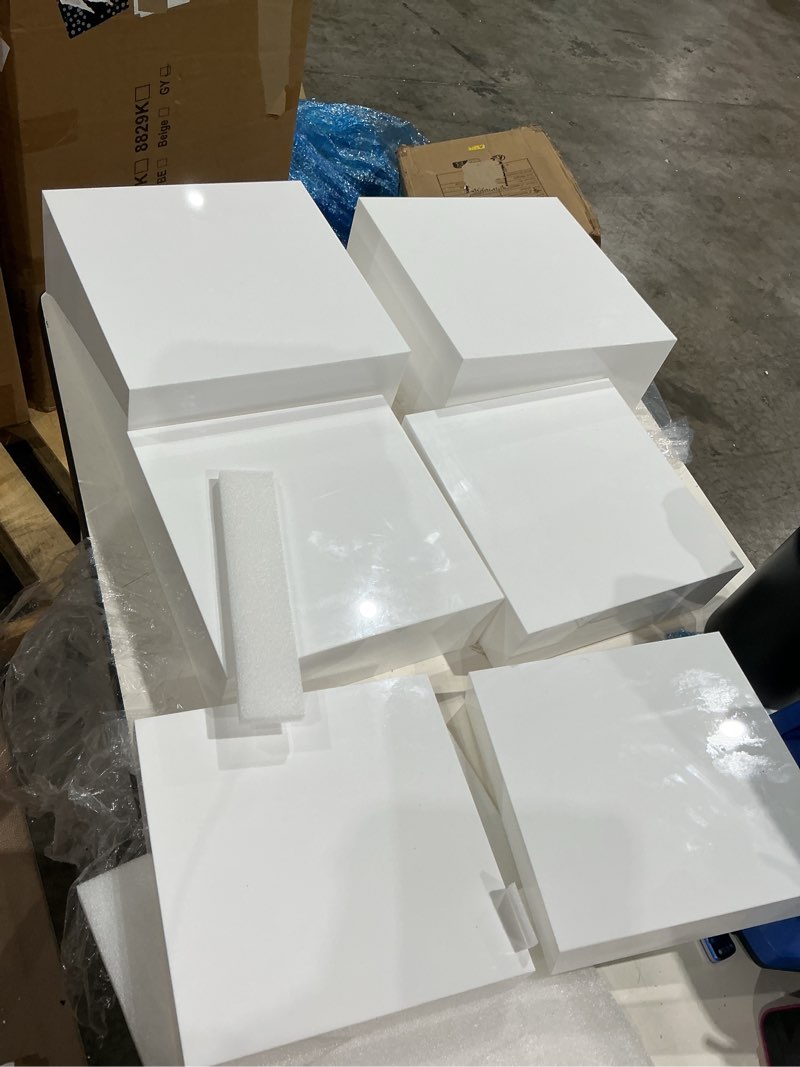 Condition photo showing Good Condition for tier white acrylic buffet riser set display stand dessert cake stand with hollow bottoms for catering events 6 pack