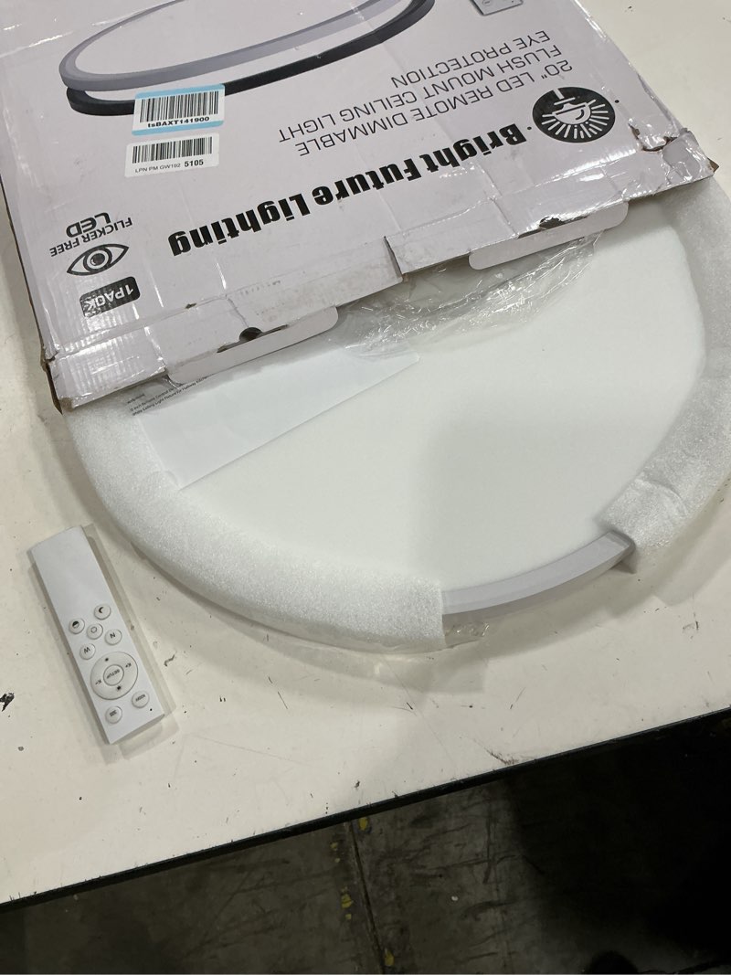 Condition photo showing Good Condition for 1pack 20 inch remote control dimmable large led flush mount ceiling light panel,40w 4350lm,2700k-6000k adjustable color,ultra thin round white ceiling light fixture for hallway kitchen home office remote control dimmable-20inch-1pack white