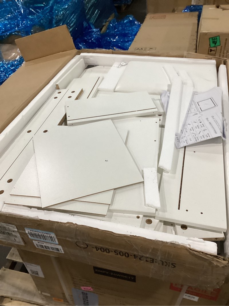 Condition photo showing As Is for Makeup Vanity Desk Set, White, 35.4“W x 15.7" D x 53.9" H (Large Smart LED Mirror, with Cushion Stool, Hairdryer Rack, Power-Outlet, 4 Drawers)