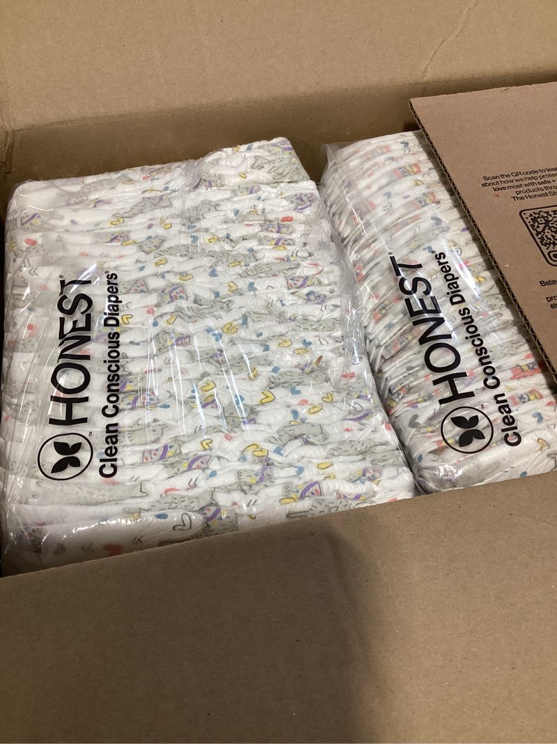 Condition photo showing Good Condition for the honest company comfort dry disposable diapers for sensitive skin, hypoallergenic, wild thang + all the alpacas, super club box size 4 (22–37 lbs) 104 count