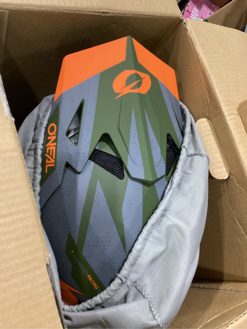 Condition photo showing New/Like New for O'Neal Sonus Deft Mountain Bike Helmet Olive/Orange, Large Large Olive/Orange