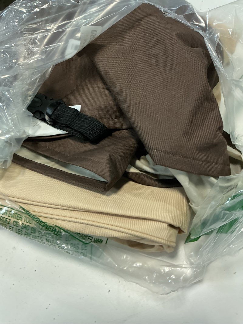 Condition photo showing As Is for vailge rectangular/oval patio table cover, heavy duty and waterproof outdoor lawn patio furniture covers (beige&brown, 60"lx38"wx28"h) rectangle-60"lx38"wx28"h beige & brown