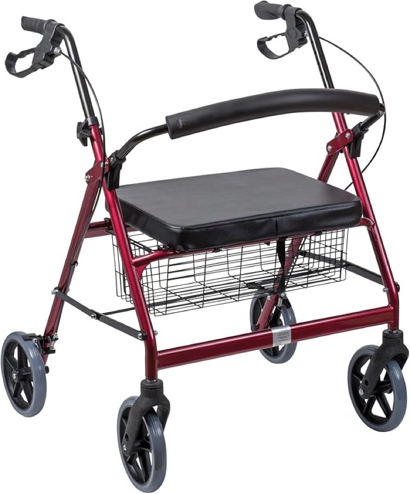 Similar to DMI Extra-Wide Heavy Duty Steel Bariatric Mobility Rollator Walker with Seat and Basket, Burgundy, Folding