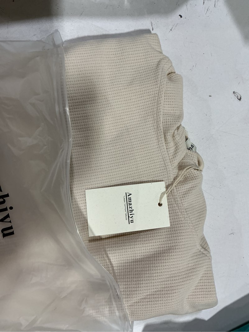 Condition photo showing Good Condition for Amazhiyu Womens Cropped Hoodie Waffle Knit Drop Shoulder Drawstring Crop Top Large Cream