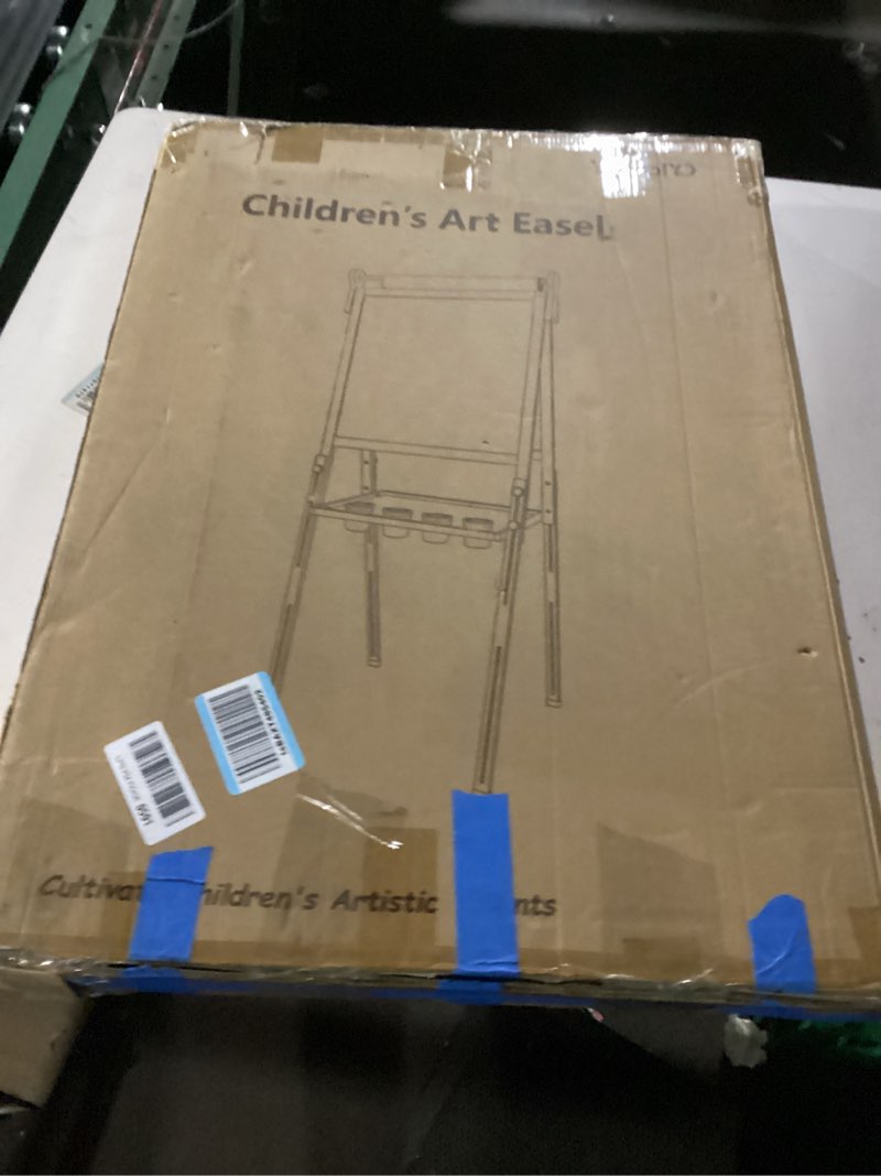 Condition photo showing Good Condition for yohoolyo kids easel wooden children art easel paper roll,double sided magnetic whiteboard chalkboard dry eraser adjustable height for boys girls gifts beige