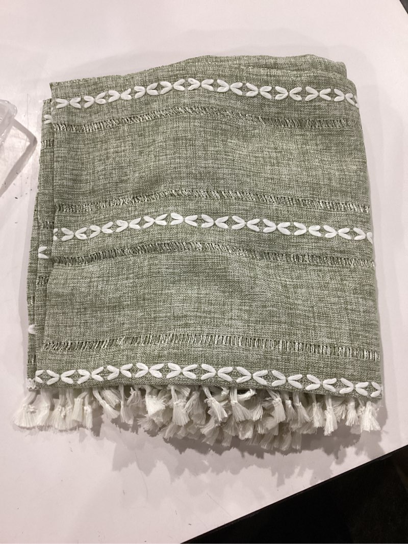 Condition photo showing Good Condition for Sutuo Home Boho Curtain for Bedroom Living Room 96 Inches Long, Light Filtering French Country Farmhouse Vintage Chic Tassels Hollow Window Treatment Bohemian Drape, 1 Panel 52" W x 96" L, Green Green 52"W x 96"L (Pack of 1)