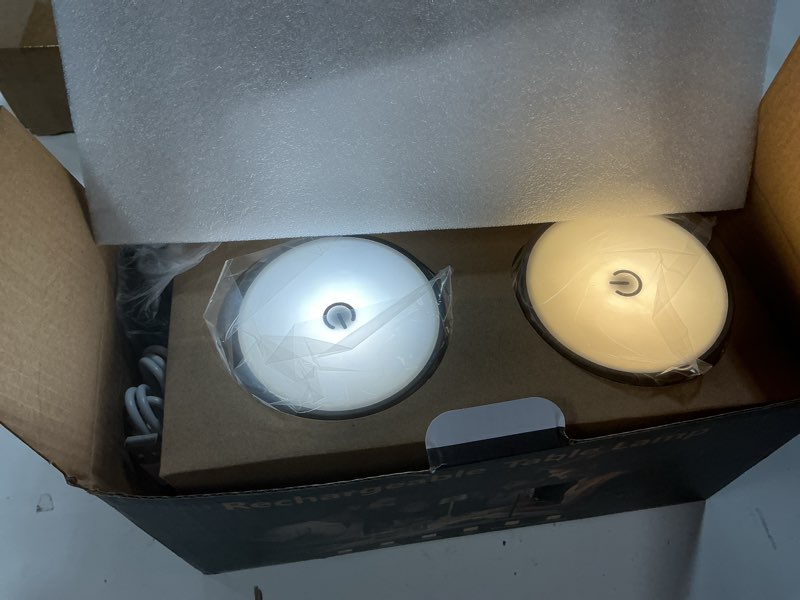 Condition photo showing New/Like New for 2 Pack Rechargeable Table Lamps,Cordless Lamp with 6000mAh Battery Operated, Portable Indoor/Outdoor Table Lamp for Patio Restaurant Home Dinner Dining Kitchen,Waterproof & Wireless