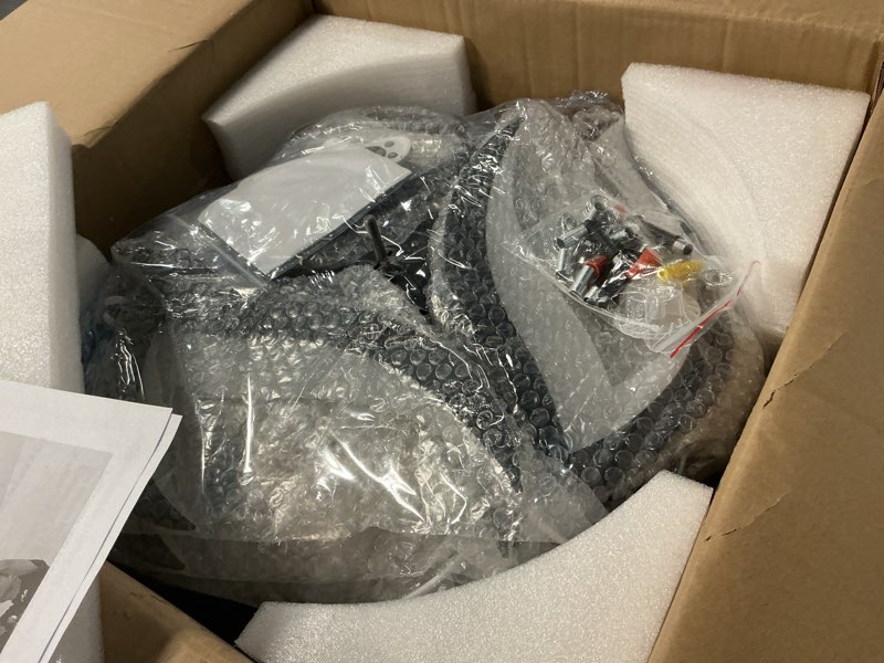 Condition photo showing Good Condition for 32inch Black Flower Modern Ceiling Fans with Lights, Low Profile Ceiling Fan with Remote for Bedroom, Flush Mount Ceiling Fan with LED Dimmable Light,6-Speeds, Timing Ceiling Fan Light 32" Black-Flower