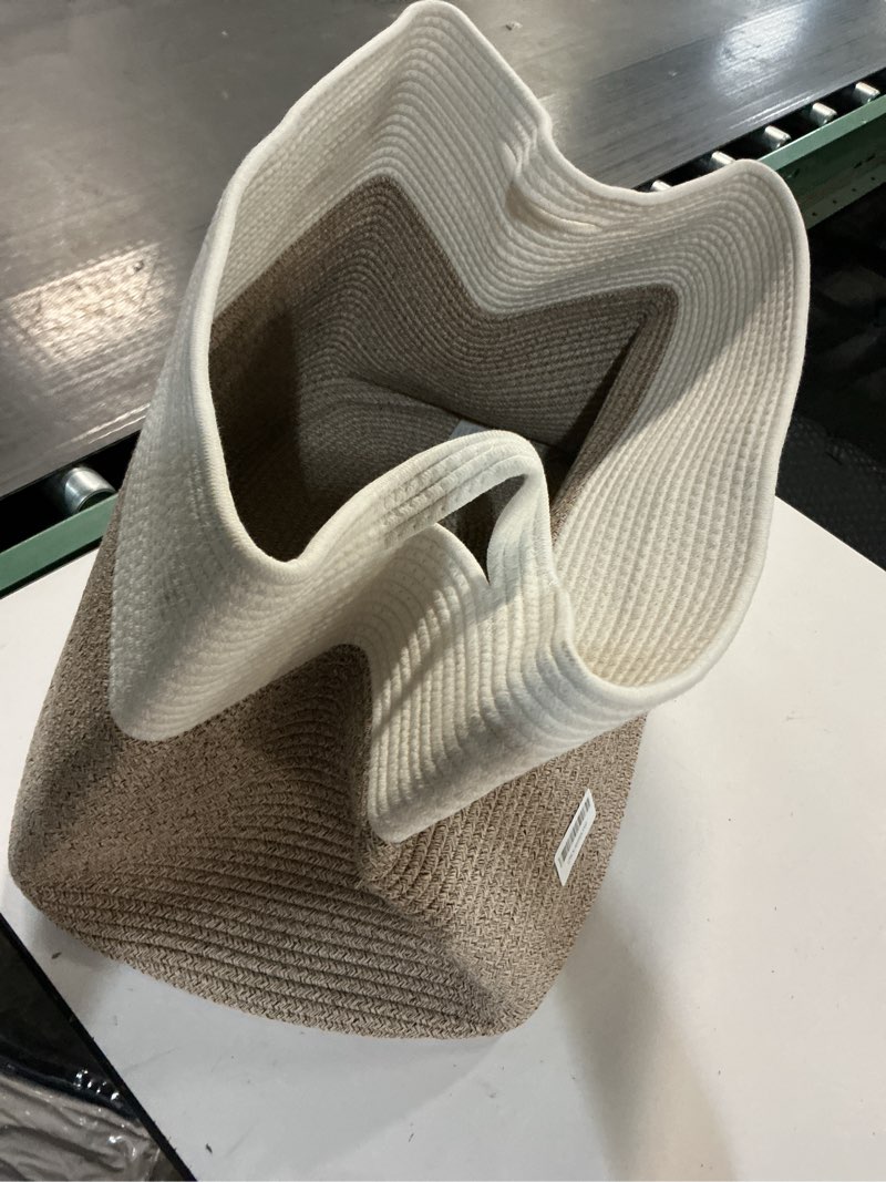 Condition photo showing Good Condition for OIAHOMY 65L Blanket Basket, Cotton Rope Woven Blanket storage for Living Room, Rectangle Woven Baskets for Storage, 20''×16''×12'', Brown and White