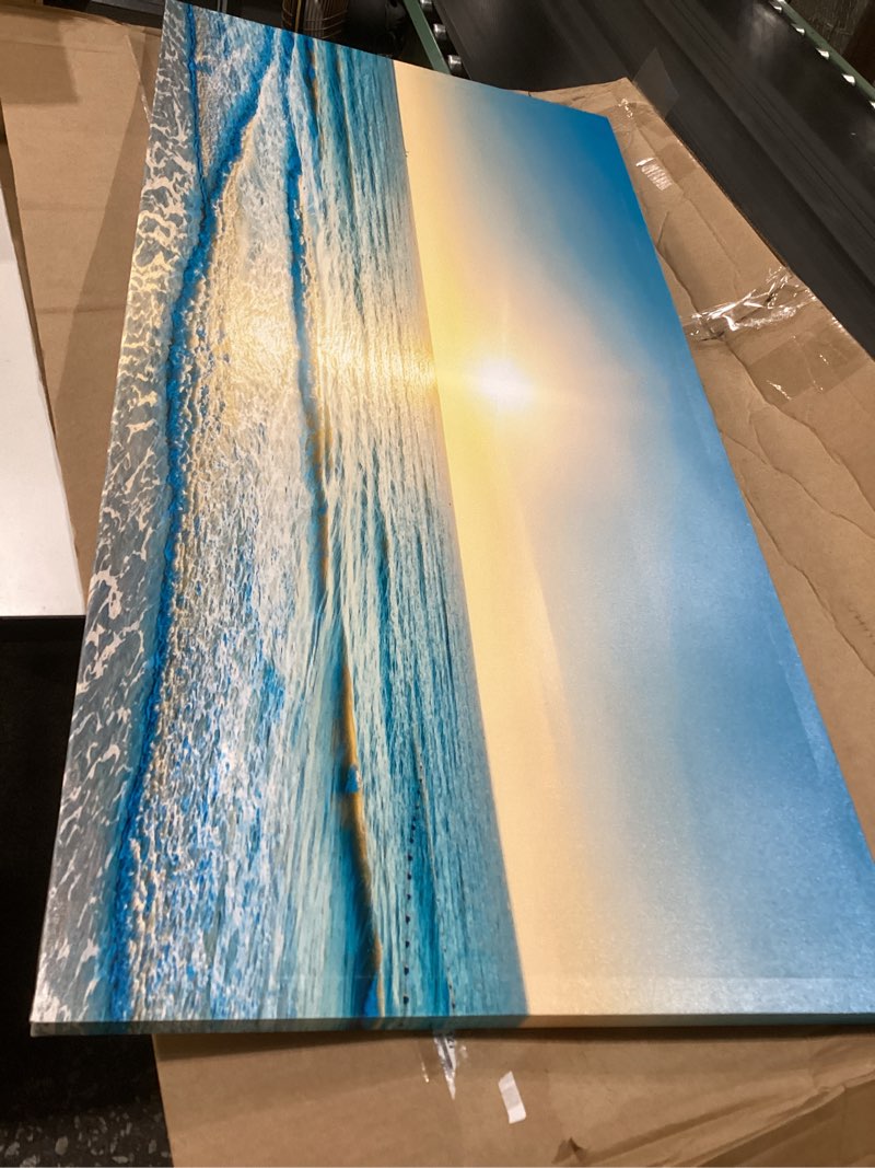 Condition photo showing Good Condition for goldfoilart ocean beach sunset canvas wall art for bedroom seascape paintings coastal picture framed artwork for bathroom living room office wall decor beach sunset, similar to stock photo, size unknown