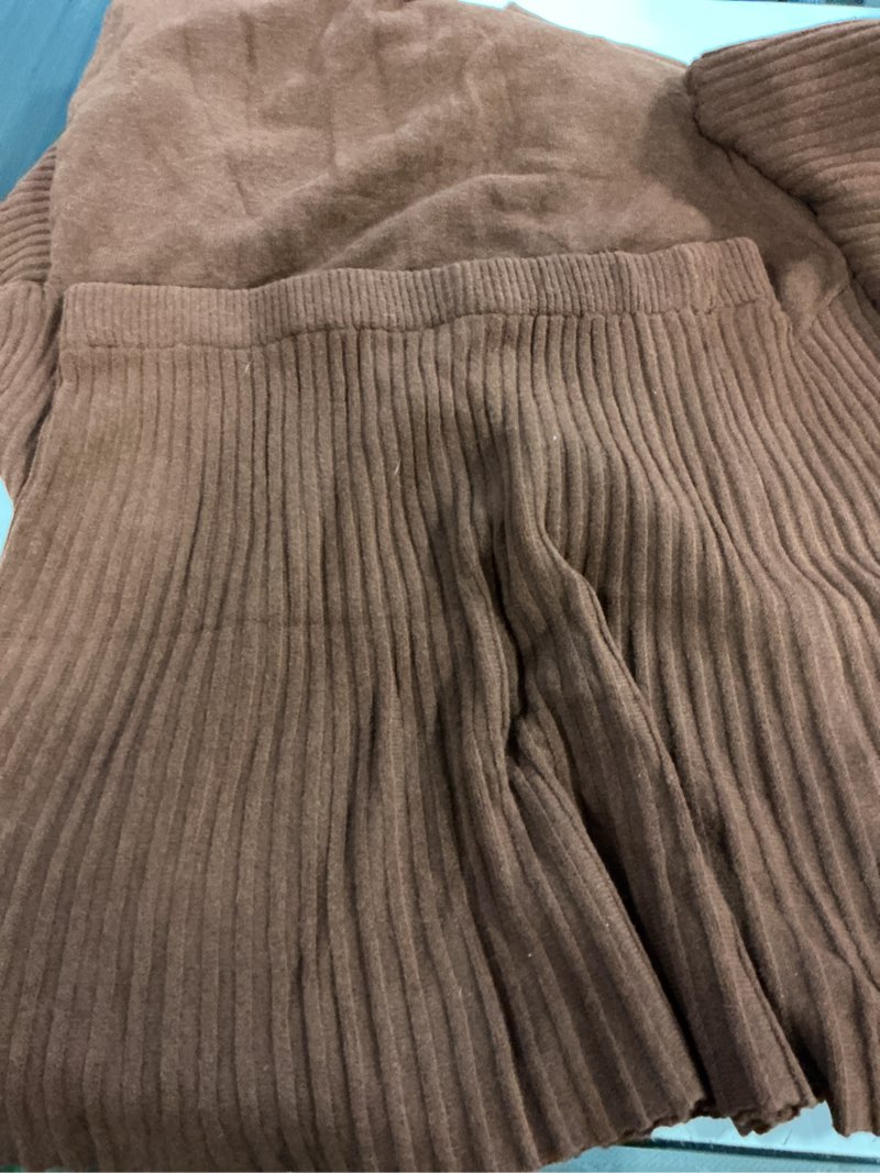 Condition photo showing Good Condition for (size:xl)coccko womens 2 piece skirt sets fall fashion 2025 mock neck ribbed knit sweaters and mini skirt two piece outfits x-large brown