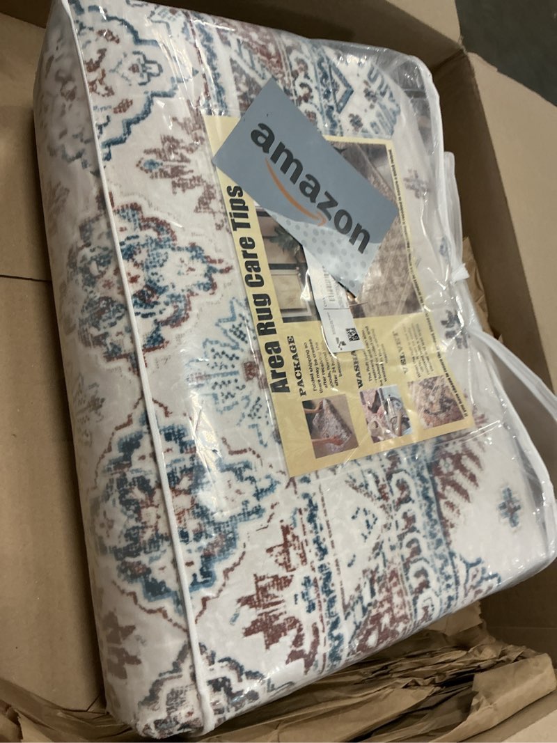 Condition photo showing Good Condition for 8x10 Area Rugs Washable Rug: Large Living Room Rug Stain Resistant Distressed Vintage Boho Rug Non Slip Low Pile Faux Wool Soft Area Rug for Bedroom Bedside Indoor Kids Playroom Farmhouse Dining Room