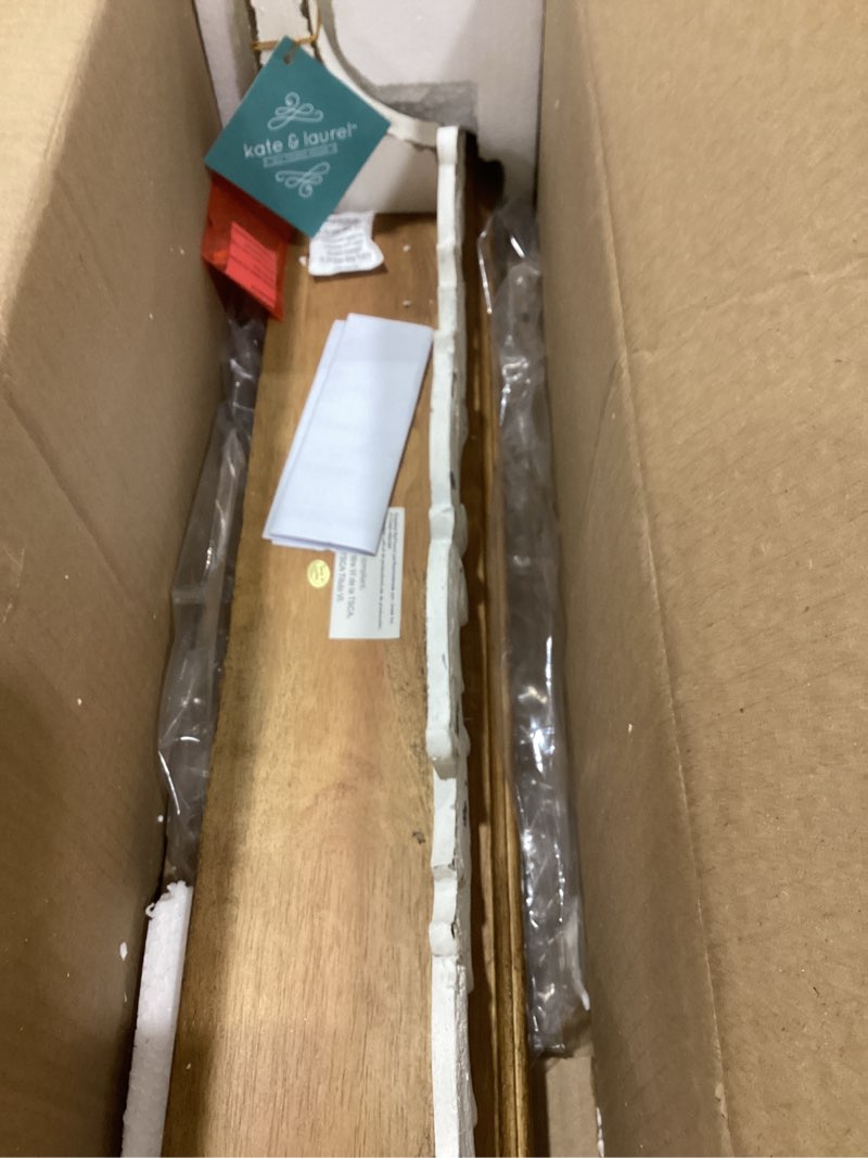 Condition photo showing As Is for Kate and Laurel Abberly Farmhouse Wall Shelf, 28 x 5 x 6.5, Rustic Brown and White, Rustic Floating Shelf for Wall