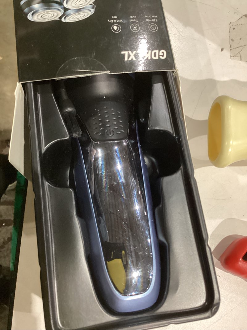 Condition photo showing As Is for rechargeable electric razor for men: ipx7 waterproof shaver - 1.5h fast charge, 4d flex precision blades with pop-up trimmer - gentle on sensitive skin, travel-friendly?valentine's day gifts dusty blue