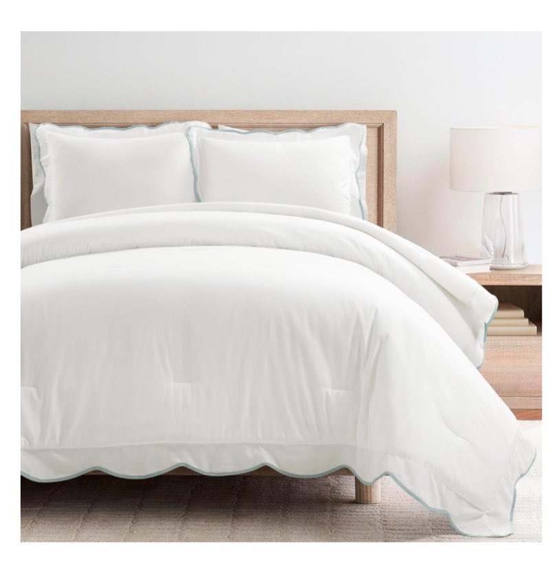 yoon coco white comforter with blue trim